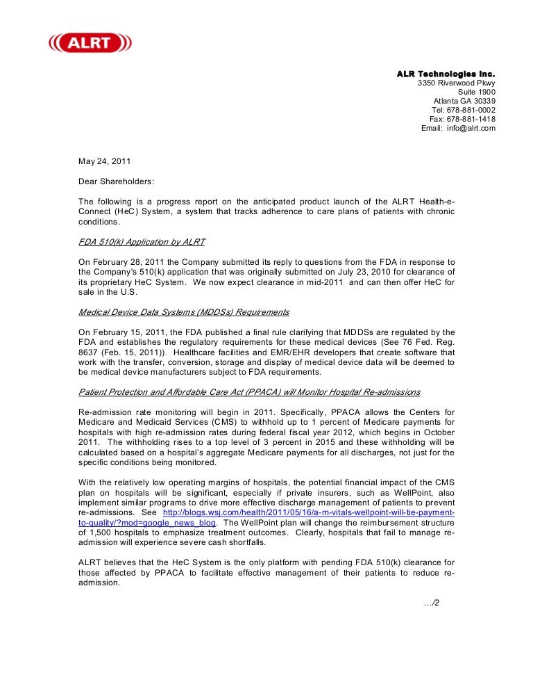 Letter To Shareholders Update