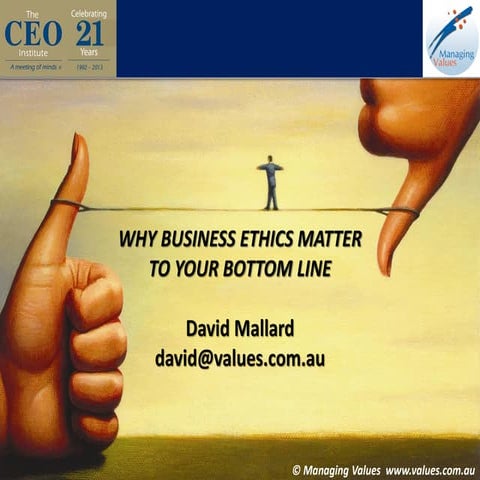CEO Institute Australia Presentation - Business Ethics & Your Bottom Line