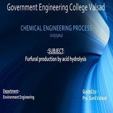 Production of furfural by hydrolysis