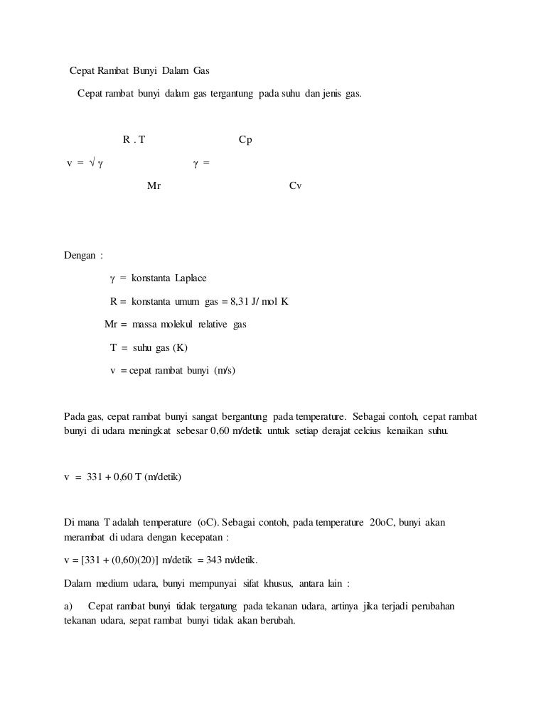 Cepat Rambat Bunyi Dalam Gas