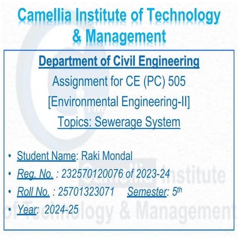 sewerage system civil engineering fifth sem ppt download