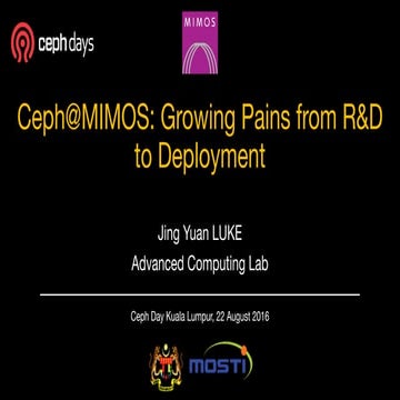 Ceph@MIMOS: Growing Pains from R&D to Deployment