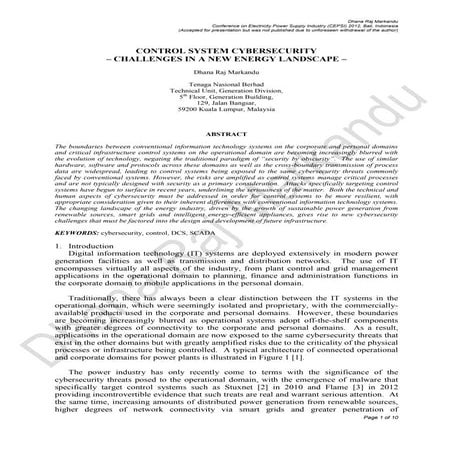 Dhana Raj Markandu: Control System Cybersecurity - Challenges in a New Energy...
