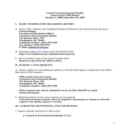 Ceq Annual Foia 2009 Report