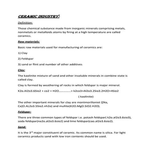 Ceramic industry in industrial chemistry