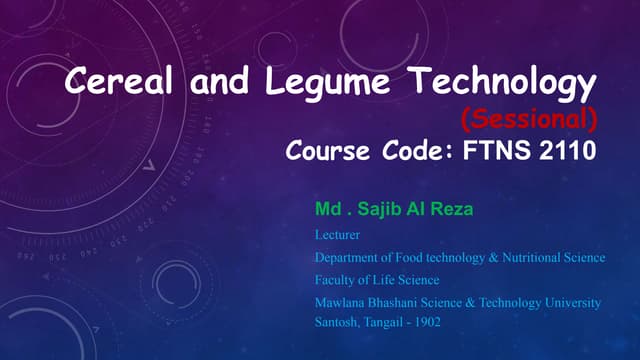Cereal and legume technology, lab sessional
