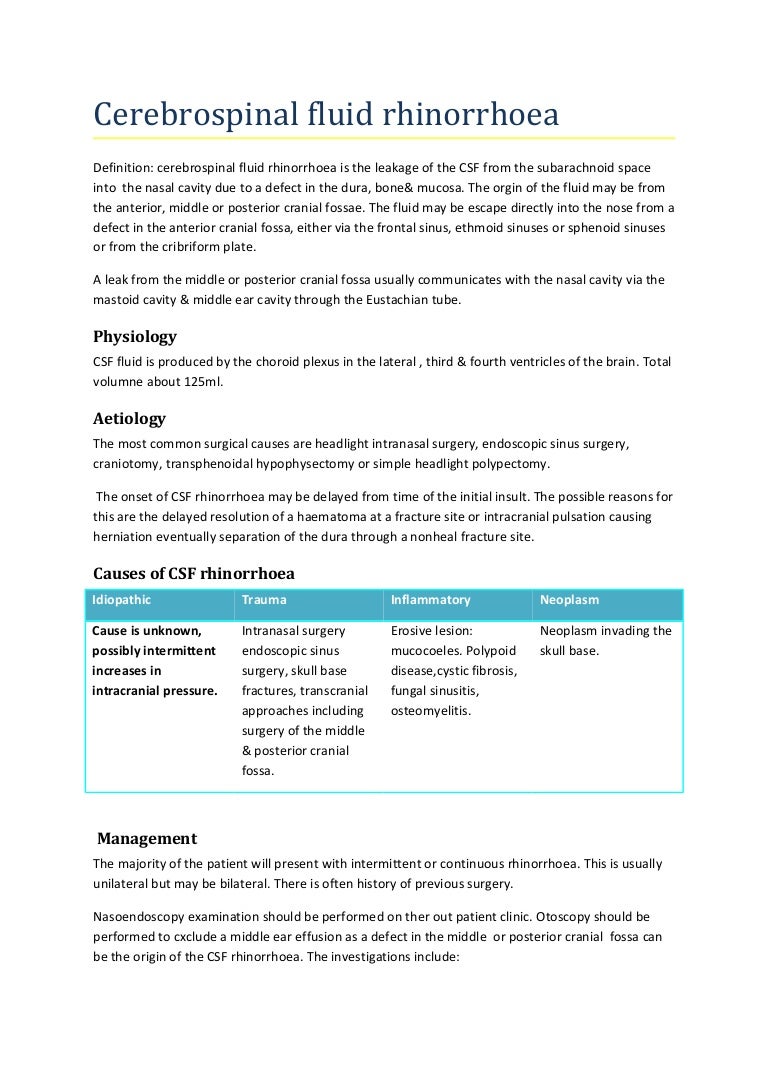 Cerebrospinal fluid rhinorrhoea