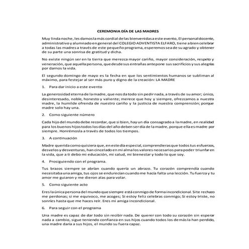 Ceremonia día de las madres