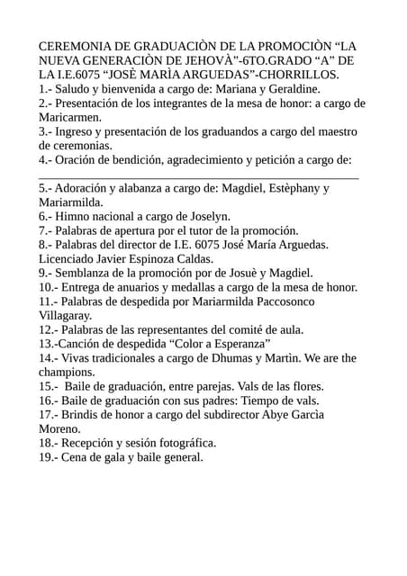 Esquema Del Programa De La Ceremonia Esta Mañana Asistimos A La