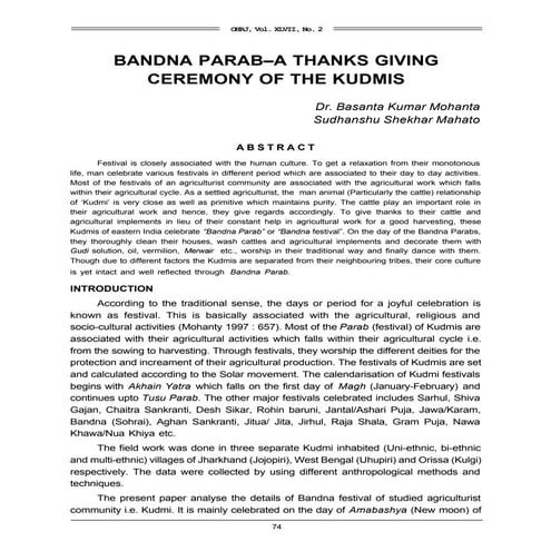 Bandna Parab -A Thanks Giving Ceremony Of The Kudmi