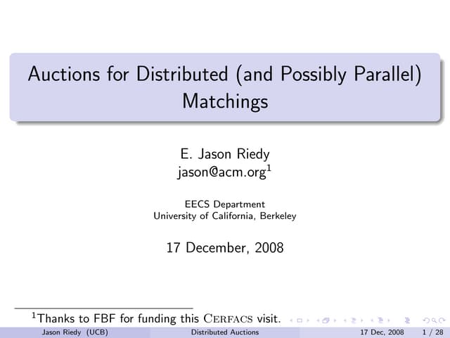 Auctions for Distributed (and Possibly Parallel) Matchings