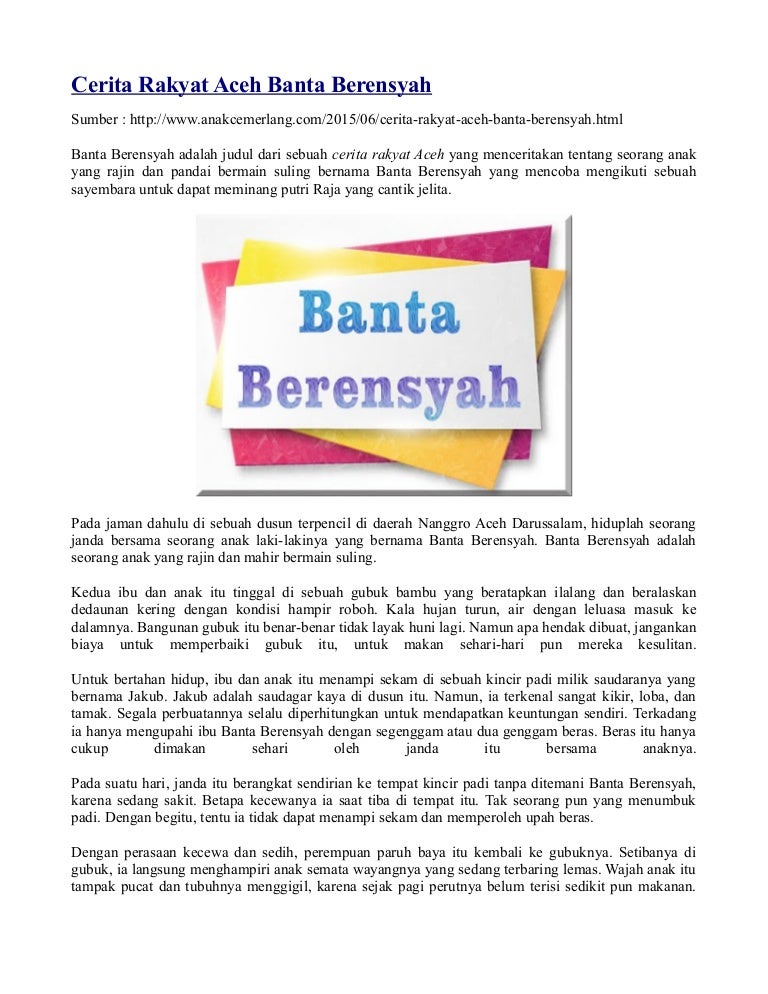 Cerita rakyat aceh banta berensyah