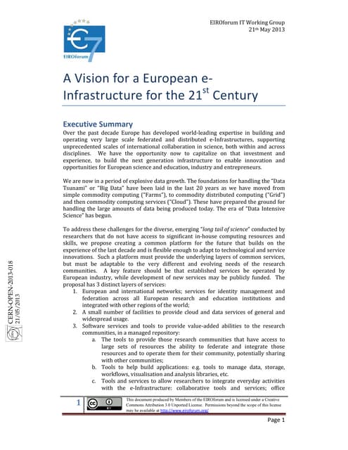 A Vision for a European e-Infrastructure for the 21st Century