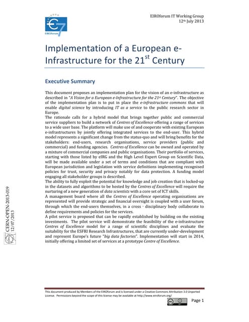 Implementation of a European e-Infrastructure for the 21st Century