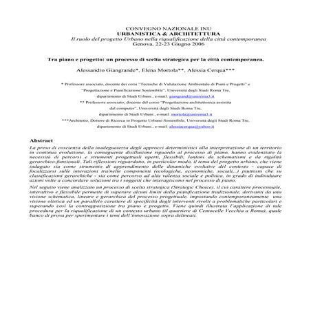 Cerqua A., "Un Processo Di Scelta Strategica per la città contemporanea"