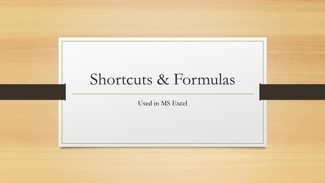 Excel Shortcuts & Formulas