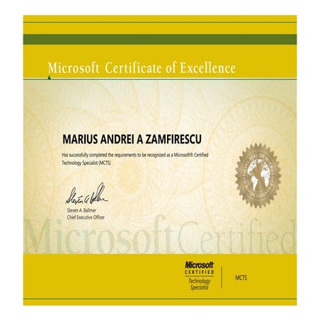 Microsoft Certificate of Excellence | PDF