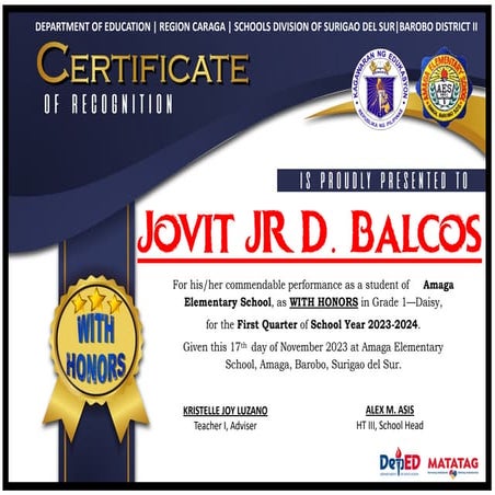 certificate of recognition first Quarter | PDF
