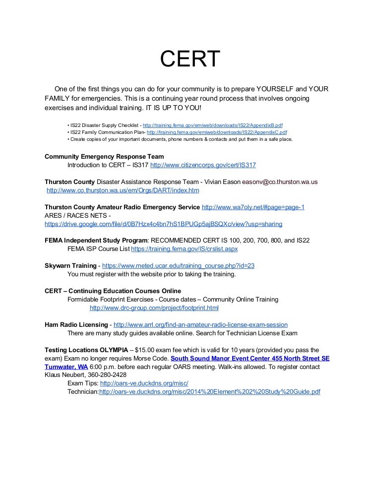 Thurston Pierce CERT And Hamradio Courses