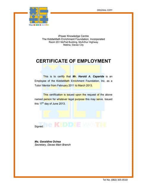 sample certificate of employment and