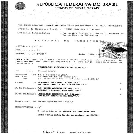 Certidão vanderson