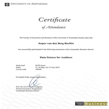Certificate Data Science for Auditors Amsterdam Business School 27 June ...