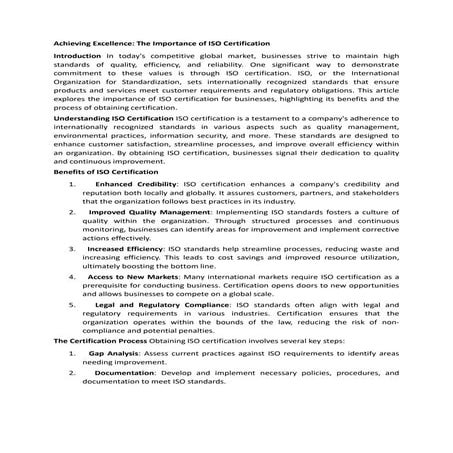 A COMPREHENSIVE GUIDE OF ISO CERTIFICATION | PPTX