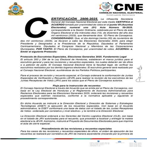 Protocolo para escrutinio especial de actas