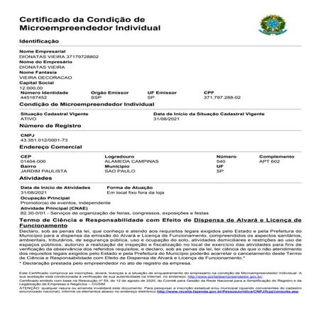 Certificado da condição de microempreendedor individual | DOCX
