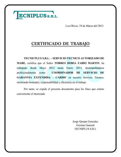 Certificado De Trabajo Mina