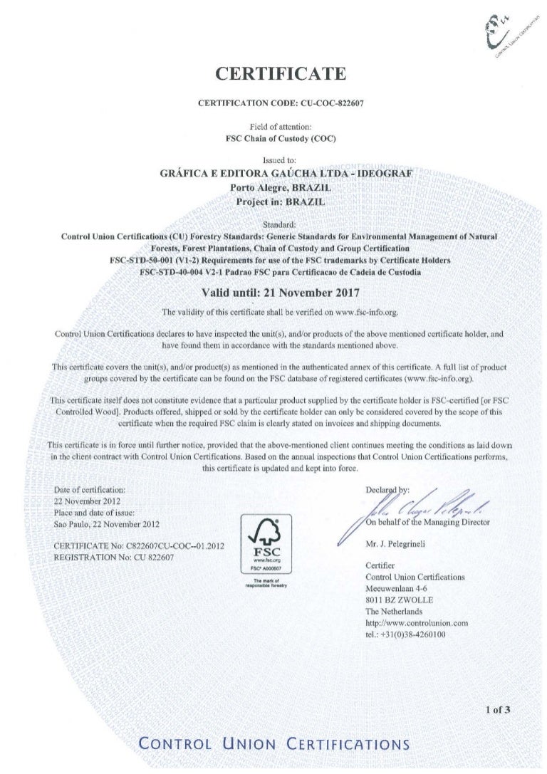 Certificado FSC Ideograf Certificado FSC Ideograf