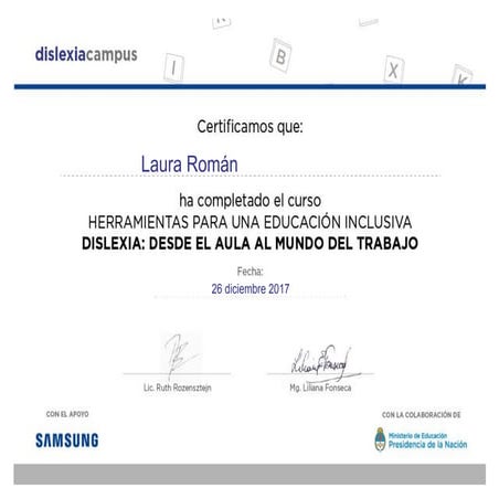 Certificado curso de dislexia