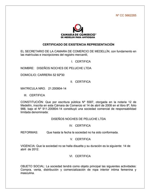 Certificado De Existencia Y Represe...