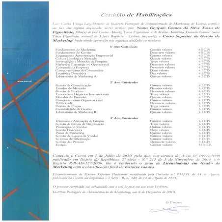 Certificado de habilitações licenciatura