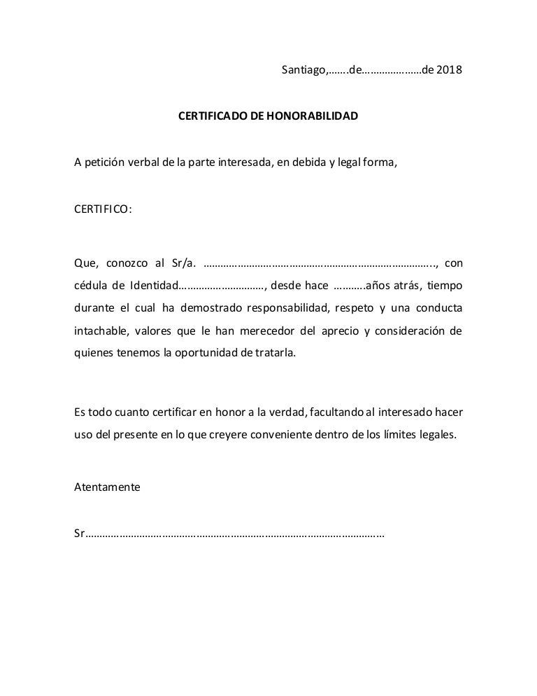 Certificado de honorabilidad