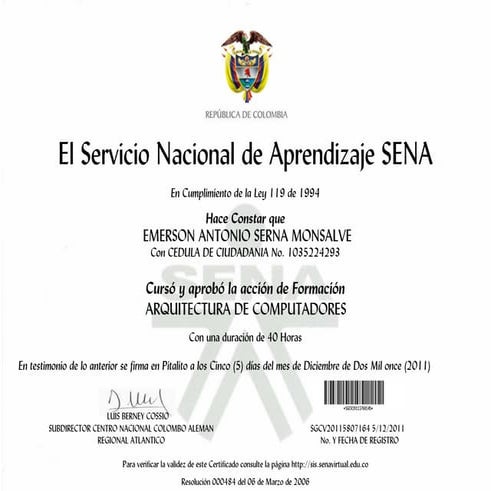 Certificado emerson serna monsalve  arquitectura de computadores