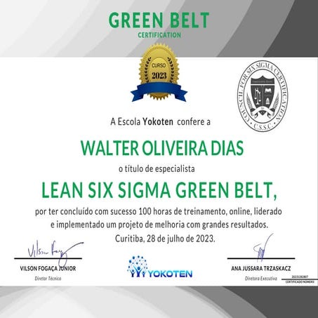 Green Belt Lean Six Sigma - certificate | PDF
