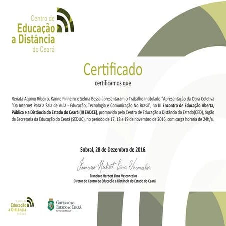Certificado iii ead ce da internet para a sala de aula