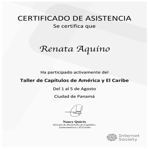 Certificado isoc taller capitulos panama