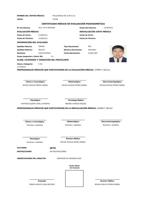 Modelo de certificado médico de buena salud