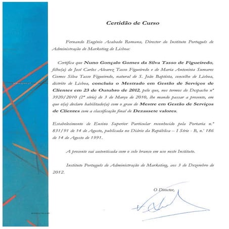 Certificado mestrado