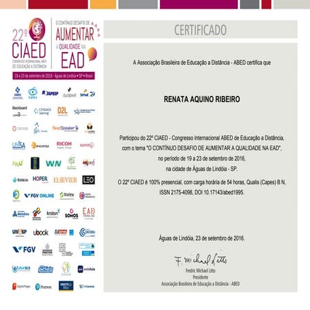 Certificado participacao congresso abed 2016