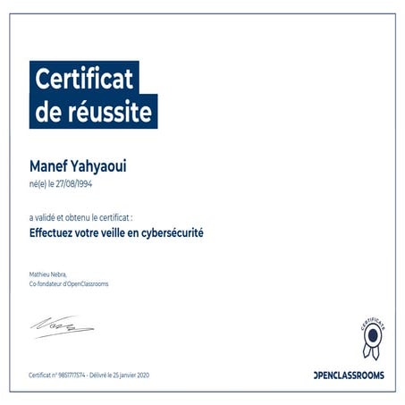 Certificat open classroom | PDF