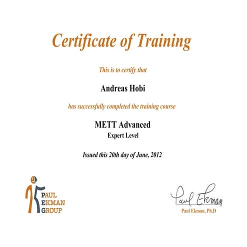 Certificate: METT ADVANCED (Expert Level) | PDF