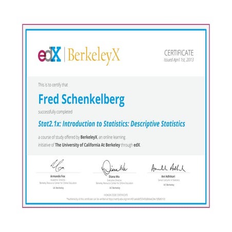 Certificate EDX.org Stat2.1X