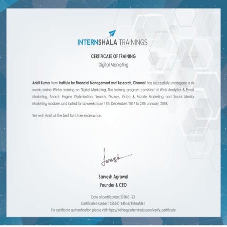 Certificate Of Training (Digital Marketing)