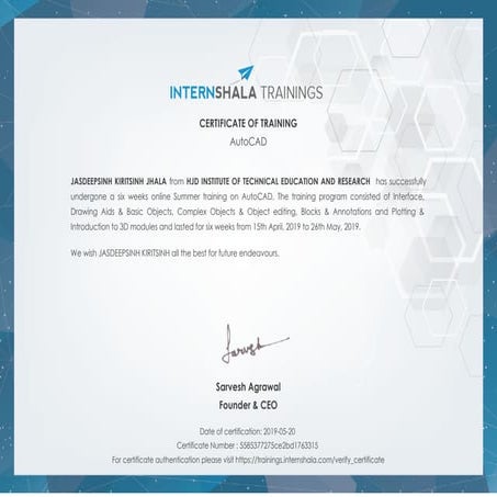 Autocad training Certificate