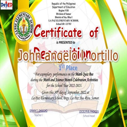 Certificate of Recognition for elementary | PPTX