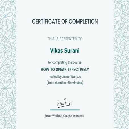 Certificate ~ How to speak effectively
