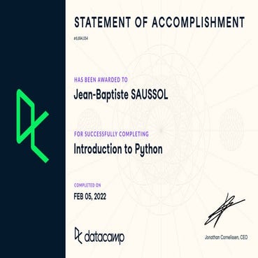 Certificate - Introduction to python | PPT